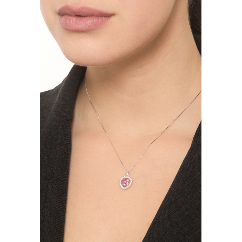 Weißgold Halskette mit rosa Saphir und Diamanten Weißgold Halskette mit rosa Saphir und Diamanten