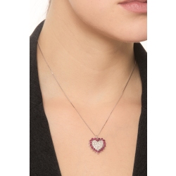Weißgoldkette mit Herzanhänger aus Rubinen und Diamanten  2