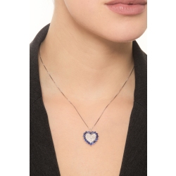 Weißgoldkette mit Herzanhänger aus blauen Saphiren und Diamanten  2