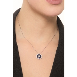 Blumenkette Weißgold 18k mit blauen Saphiren und Brillanten  2