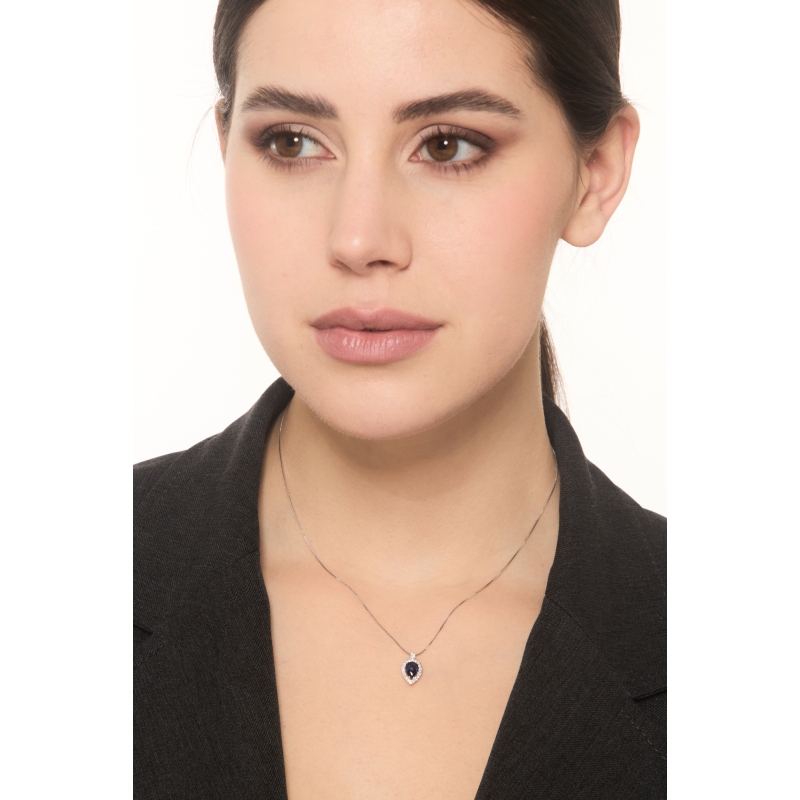 Weißgold 18K Damenkette mit blauem Saphir und Diamanten Weißgold 18K Damenkette mit blauem Saphir und Diamanten