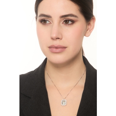 Damenkette aus 18K Weißgold mit Aquamarin und Diamanten