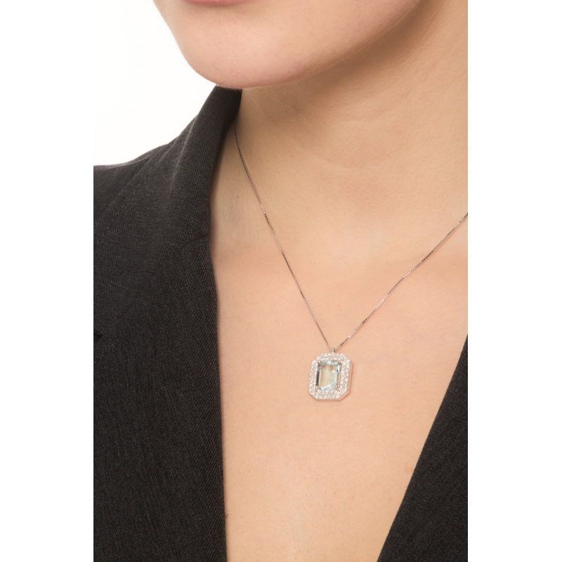 Damenkette aus 18K Weißgold mit Aquamarin und Diamanten Damenkette aus 18K Weißgold mit Aquamarin und Diamanten