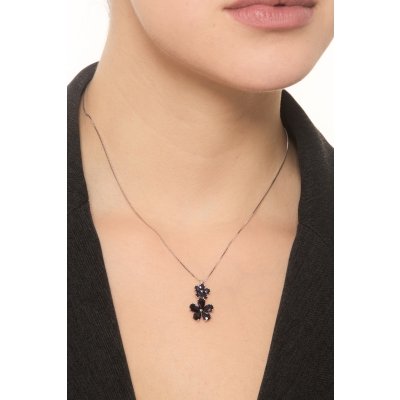 Damenkette Weißgold 18K mit zwei Blumen aus blauen Saphiren