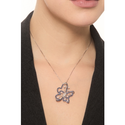 Designer Kette Schmetterling mit Saphiren und Diamanten