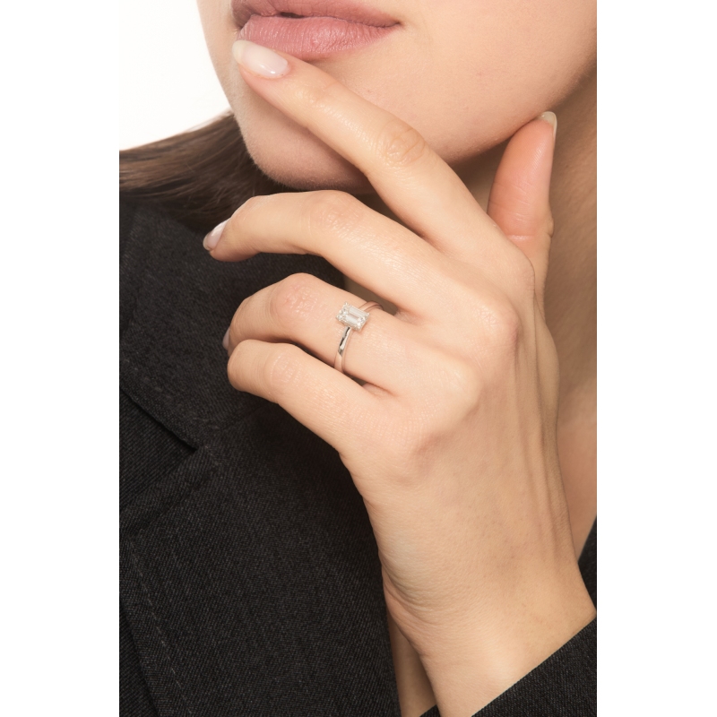 Solitärring mit Diamant Smaragdschliff 1 Karat GIA aus 750er Weißgold