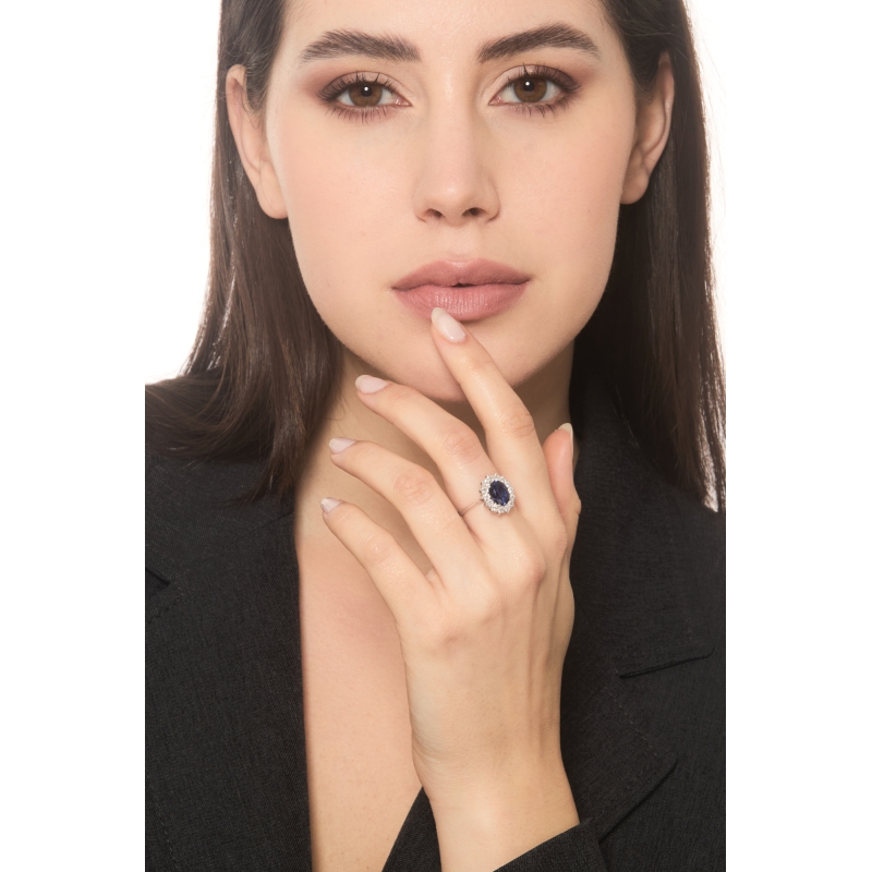 Kate Verlobungsring Weißgold 18K mit blauem Saphir und Diamanten Kate Verlobungsring Weißgold 18K mit blauem Saphir und Diamanten