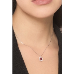 18K Weißgold Halo Kette mit Rubin und Diamanten 2