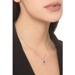 Weißgold 18K Halskette Halo Damen mit blauem Saphir und Diamanten 2