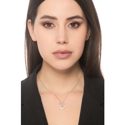 Halskette Weißgold mit Kreisanhänger aus Aquamarin und Diamanten