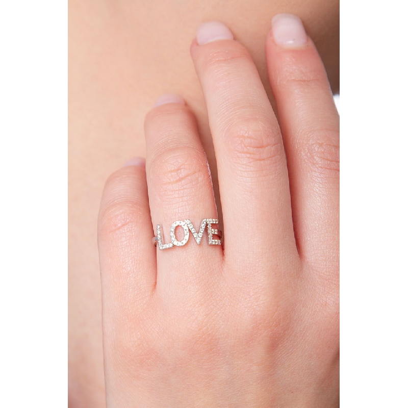Weißgold Ring Schriftzug LOVE Diamanten Weißgold Ring Schriftzug LOVE Diamanten