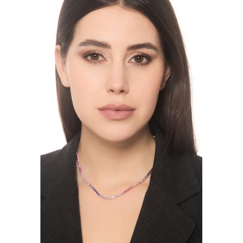 Tennis Kette 18 K Roségold mit Saphiren Rainbow 