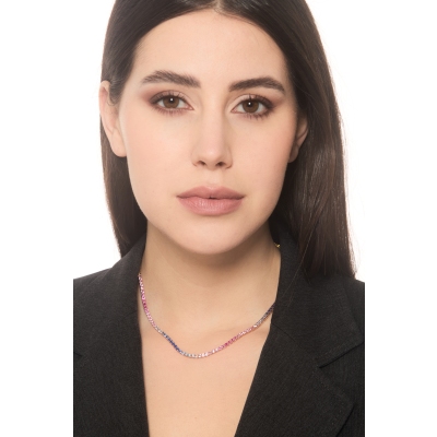 Tennis Kette 18 K Roségold mit Saphiren Rainbow 