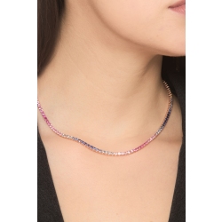 Tennis Kette 18 K Roségold mit Saphiren Rainbow  2