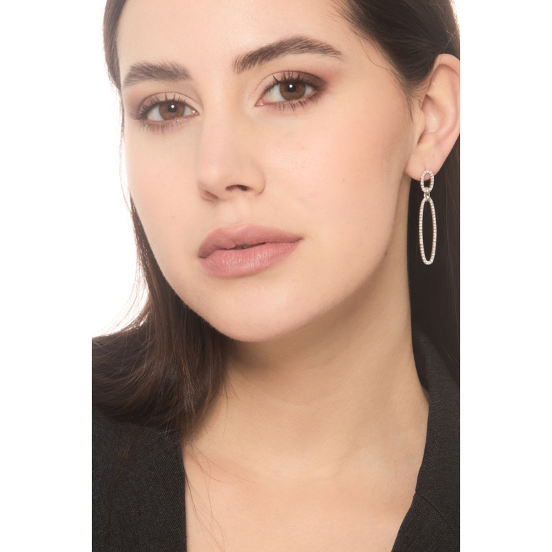 Weißgold 18K Ohrhänger mit zwei Ovalen aus Diamanten Weißgold 18K Ohrhänger mit zwei Ovalen aus Diamanten