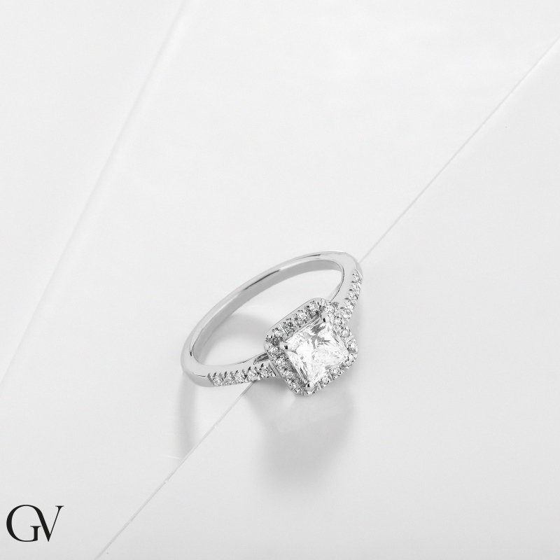 Ring mit Diamant Prinzessschliff 1 Karat GIA aus Weißgold 18K