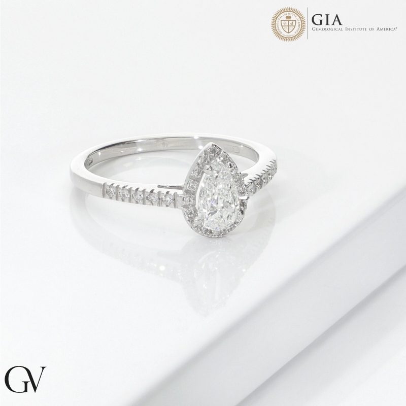 Solitär Ring mit Diamant Tropfenschliff 0.50kt GIA aus Weißgold 18k 