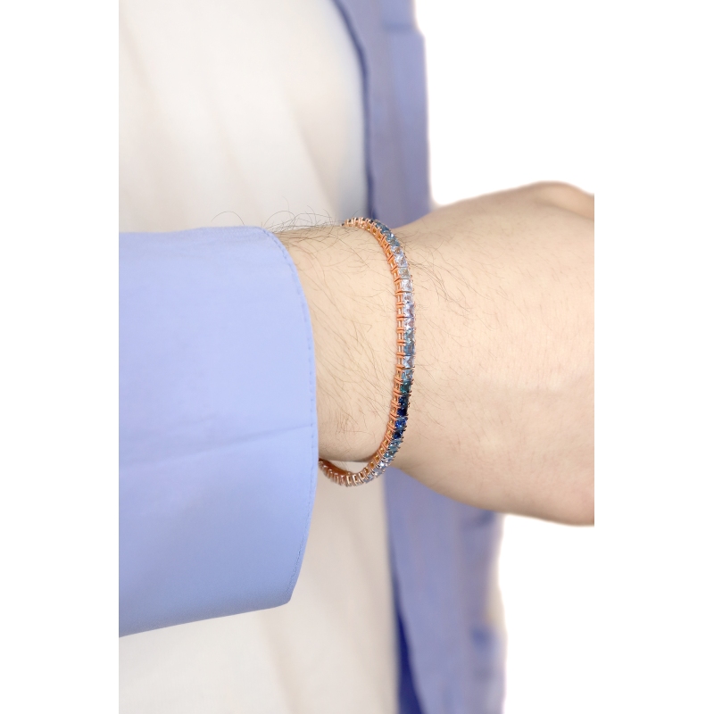 Tennisarmband aus Roségold 18K mit blauen Saphiren  Tennisarmband aus Roségold 18K mit blauen Saphiren