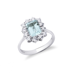 Aquamarin Halo Ring mit Diamanten Weißgold 750