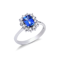 Halo Ring Weißgold mit Saphir und Diamanten