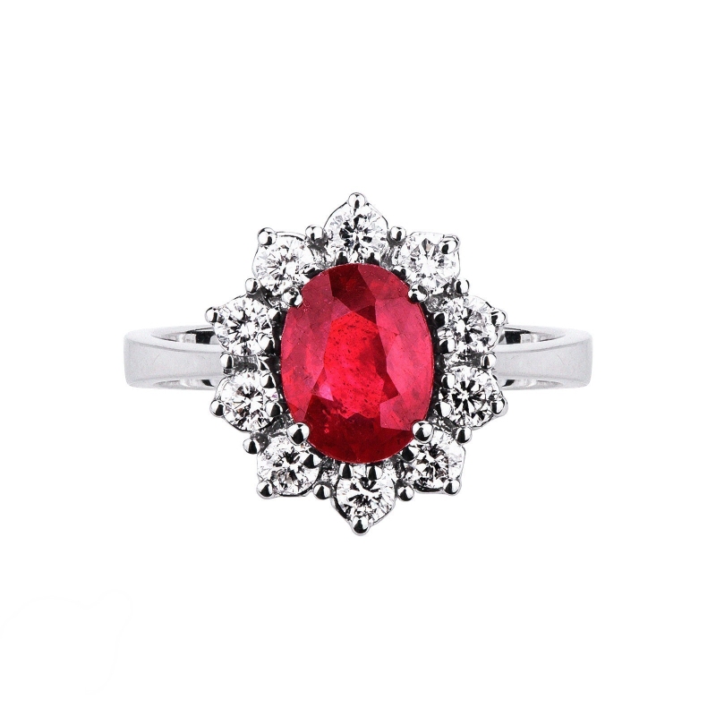 Rubin Halo Ring Weißgold mit Diamanten