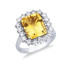 Halo Citrin Ring mit Brillanten aus Weißgold