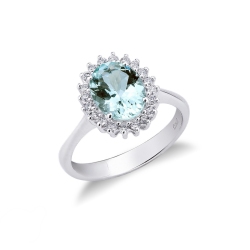 Halo Ring Weißgold Diamanten Aquamarin