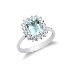 Aquamarin Halo Ring mit Diamanten Weißgold