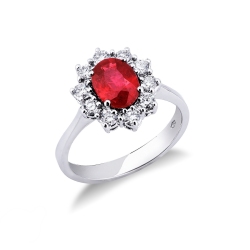Ring aus 750er Weißgold mit Rubinstein und Brillanten