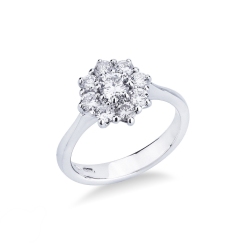 Weißgoldring mit blumenförmige Diamanten