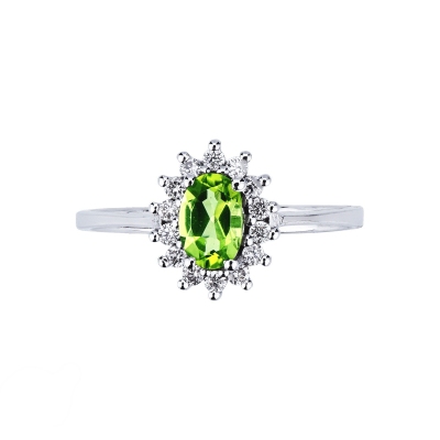Peridot Halo Ring mit Diamanten Weißgold 18k