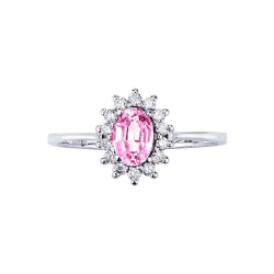 18k Weißgold Halo Ring mit rosa Saphir und Brillanten  2