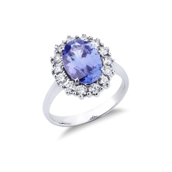Weißgold 750 Tansanit Halo Ring mit Diamanten