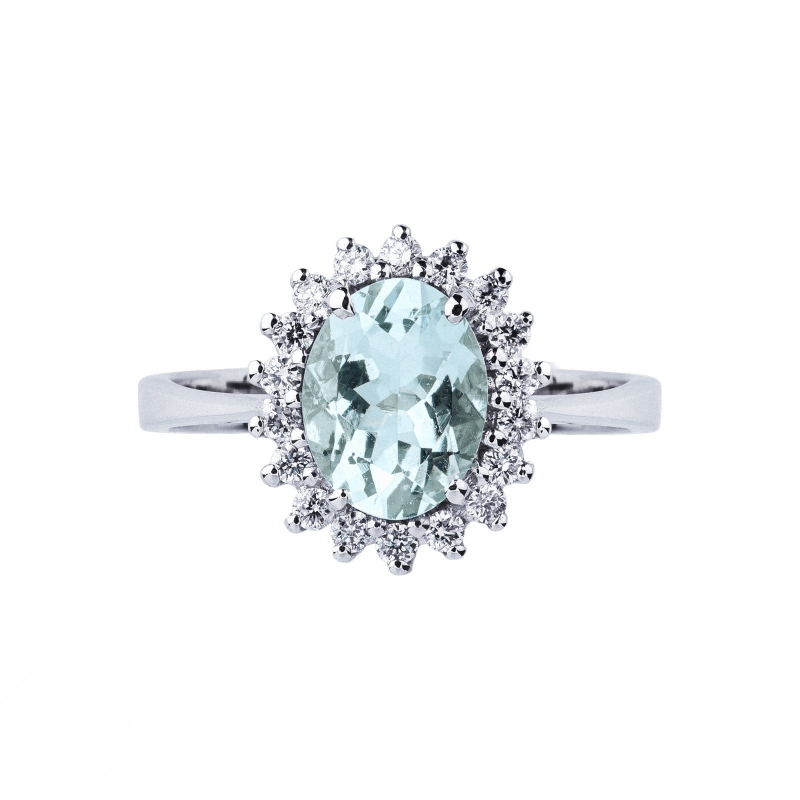 Ring Weißgold mit Aquamarin und Diamanten 