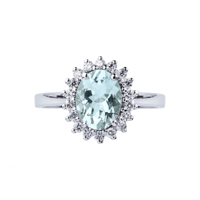 Ring Weißgold mit Aquamarin und Diamanten 