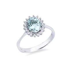 Ring Weißgold mit Aquamarin und Diamanten