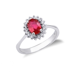 Weißgold Ring mit Rubinstein und Brillanten