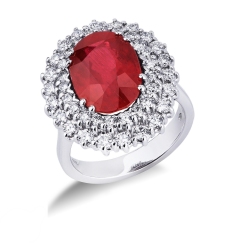 18k Weißgold Ring mit Rubin und Diamanten