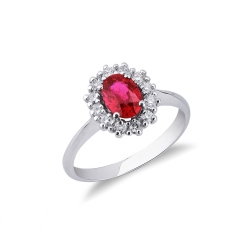 Weißgold Ring mit Rubinstein und Diamanten