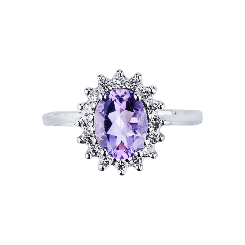 Amethyst Damenring 18K Weißgold mit Diamanten Amethyst Damenring 18K Weißgold mit Diamanten