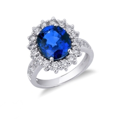 Saphir Ring mit Diamanten Damen 18K Weißgold