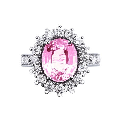 Halo Ring mit rosa Saphir und Diamanten