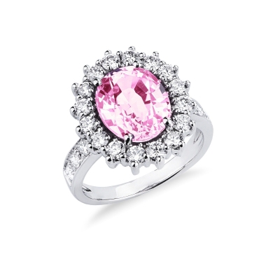 Halo Ring mit rosa Saphir und Diamanten