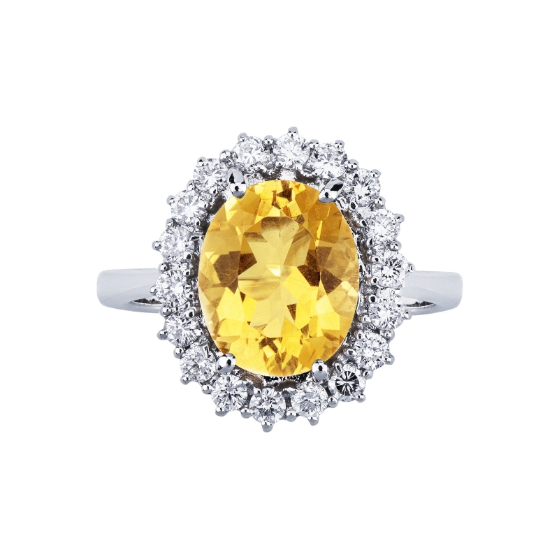 Halo Ring mit Citrin und Diamanten Weißgold Halo Ring mit Citrin und Diamanten Weißgold