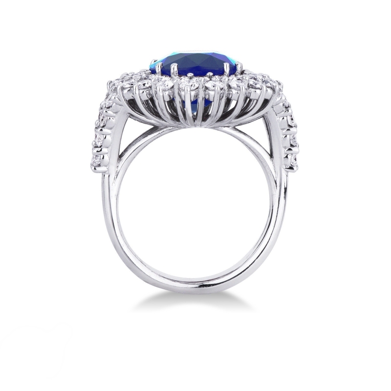 Blauer Saphir Halo Ring Weißgold mit Diamanten Blauer Saphir Halo Ring Weißgold mit Diamanten