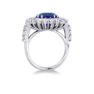 Blauer Saphir Halo Ring Weißgold mit Diamanten