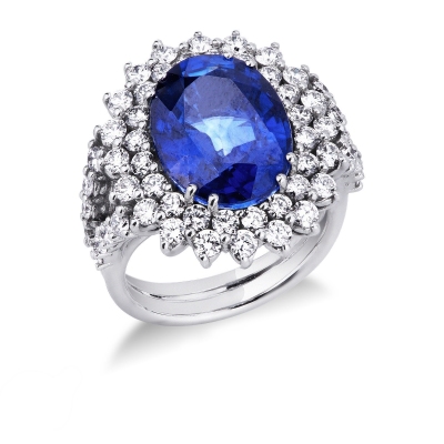 Blauer Saphir Halo Ring Weißgold mit Diamanten