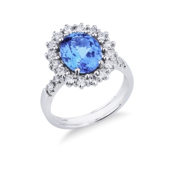 Weißgold Ring mit Tansanit und Diamanten