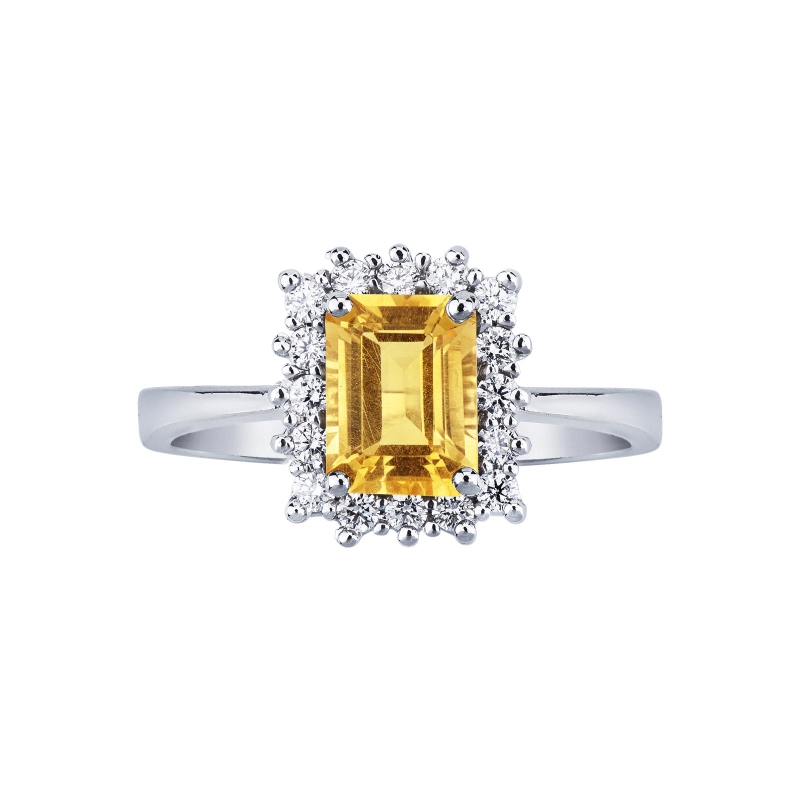 Halo Ring mit Citrin und Diamanten  Halo Ring mit Citrin und Diamanten