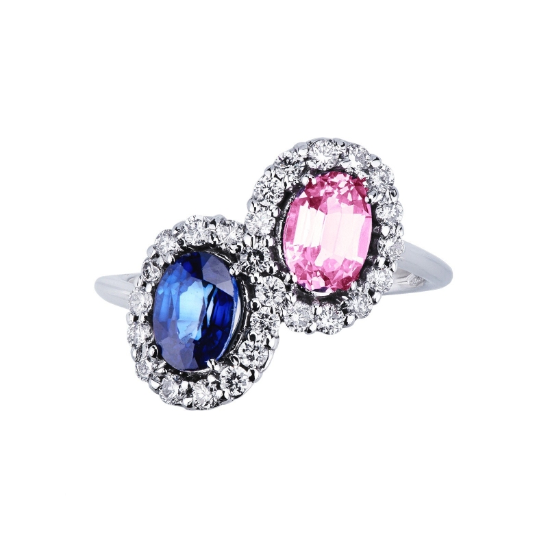 Saphir rosa und blau Ring mit Diamanten Weißgold